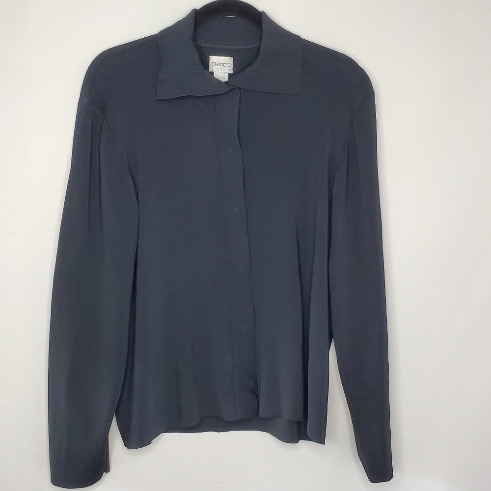 Chico's Snap Front Cardigan Size‎ 3 (16/18) Academia Long Sleeve Sweater Preppy